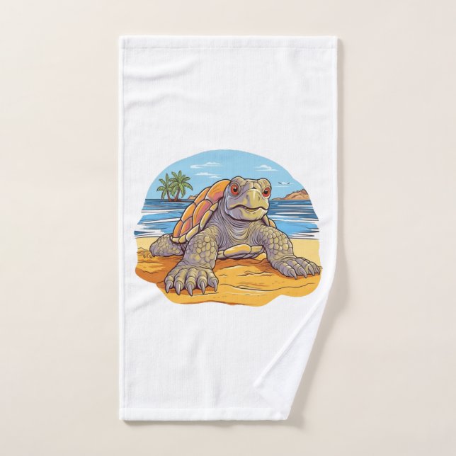 Plage de dessin animé de tortue (Serviette à main)