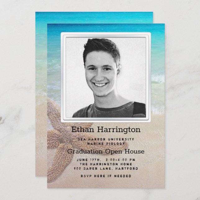 Plage de Faire-part de diplôme Thème (Devant / Derrière)