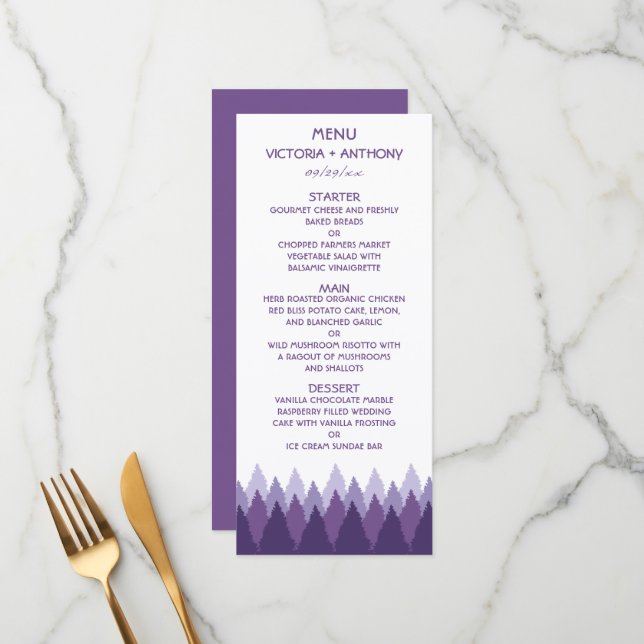 Plage de forêt violet - Menu Mariage (Devant/Arrière en situation)