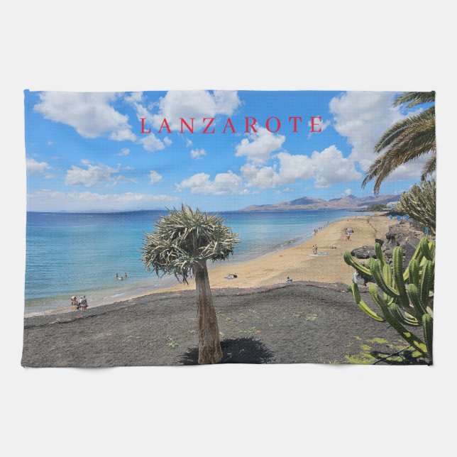Plage de Lanzarote vue serviette de thé (Horizontal)