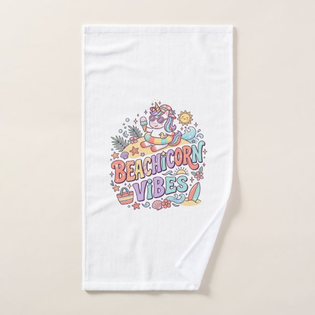 Plage de licorne Vibes Fantaisiste Fond Blanc (Serviette à main)