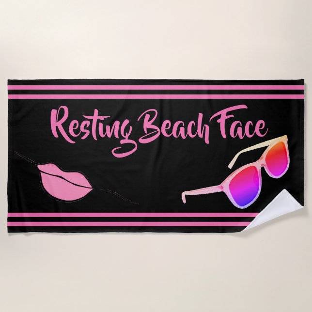 Plage de repos Face Serviette de plage noire et ro (Devant)