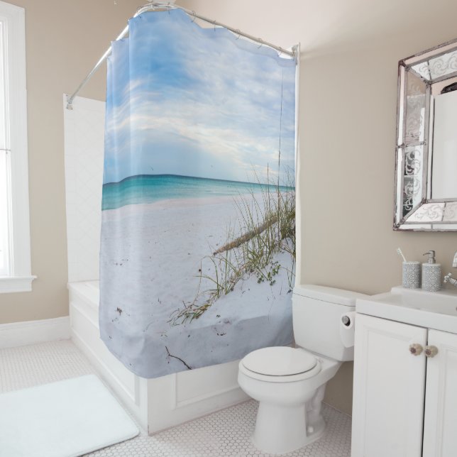 Plage de sable blanc Oats de mer Rideau de douche  (En situation)