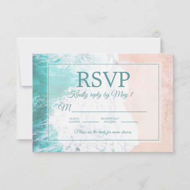 Plage de sable océanique sarcelle Mariage RSVP #1 (Devant)