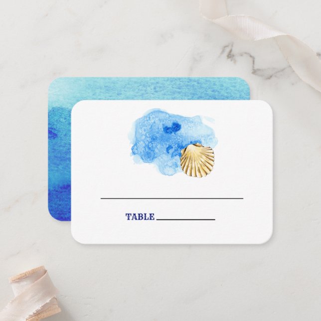 Plage de Seashell | Cartes de la table du Mariage  (Devant/Arrière en situation)