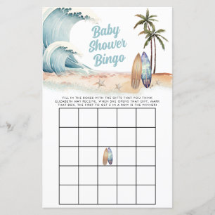 Plage de surf Baby shower d'été Jeu de Bingo