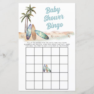 Plage de surf Baby shower d'été Jeu de Bingo
