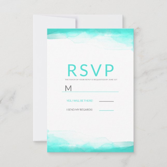Plage de Teal Aqua Aquarelle Mariage Moderne RSVP (Devant)