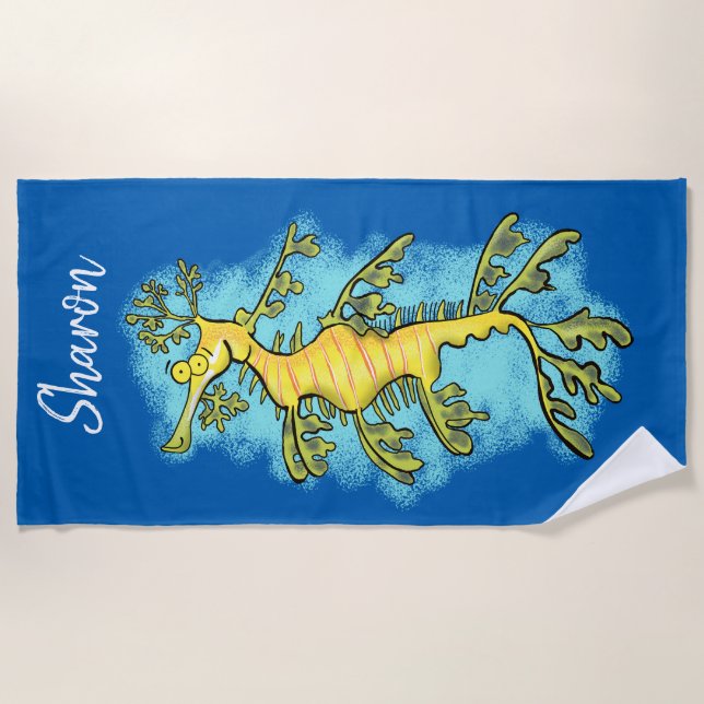 Plage Dessin de dragon de mer feuilleté serviette de pla (Devant)