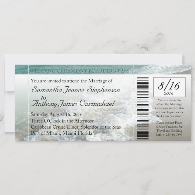 Plage Destination Mariage Billet Invitation (Devant)