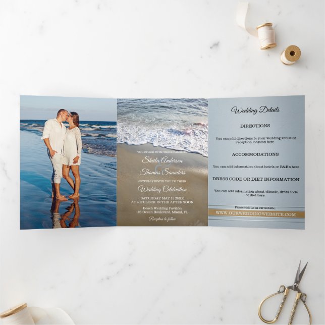 Plage Destination Mariage Tri-fold Invitation (Intérieur)