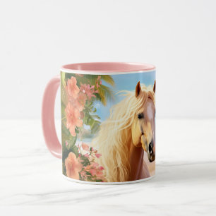 Plage d'Hibiscus rose Palomino Horse Coffee Mug