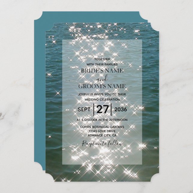 Plage Eau de Mer Éclats Mariage Invitations (Devant / Derrière)
