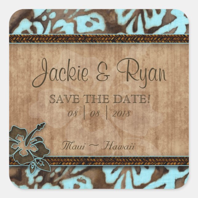 Plage Enregistrer Date Mariage Stickers Hibiscus F (Devant)