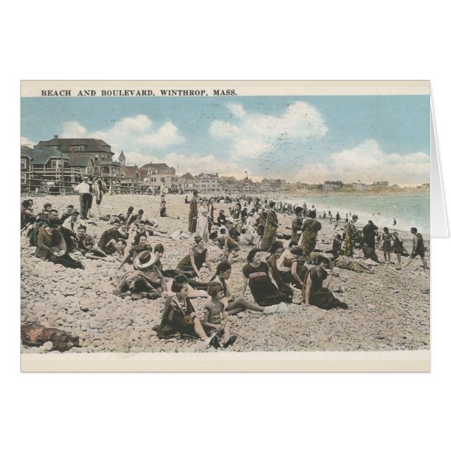 Plage et Boulevad, Winthrop, MA carte postale vint (Devant horizontal)