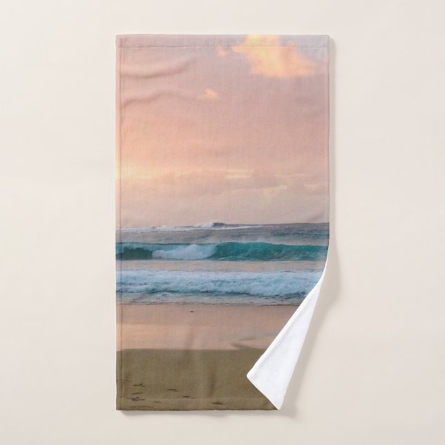 Plage et océan au coucher du soleil  (Serviette à main)