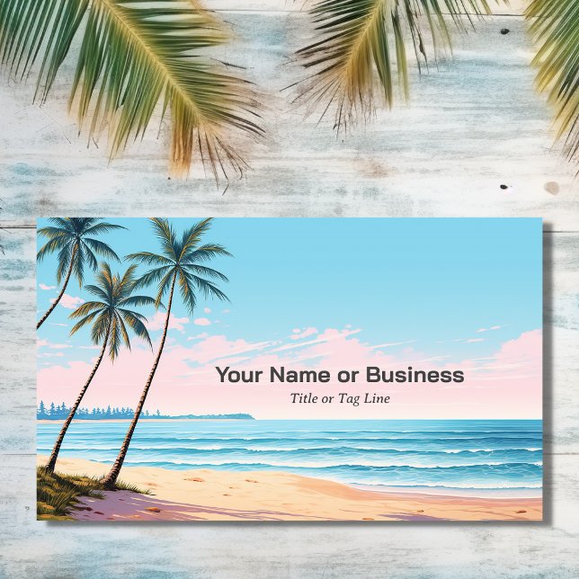 Plage et palmiers Carte de visite tropical (Front - Beach and Palm Trees Tropical Business Card)