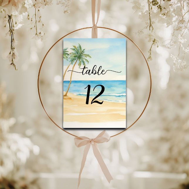 Plage et palmiers Elégant mariage Numéro de table (Créateur téléchargé)