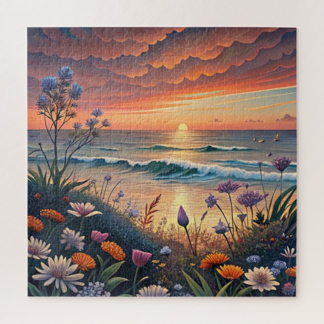 Plage et puzzle floral (Vertical)