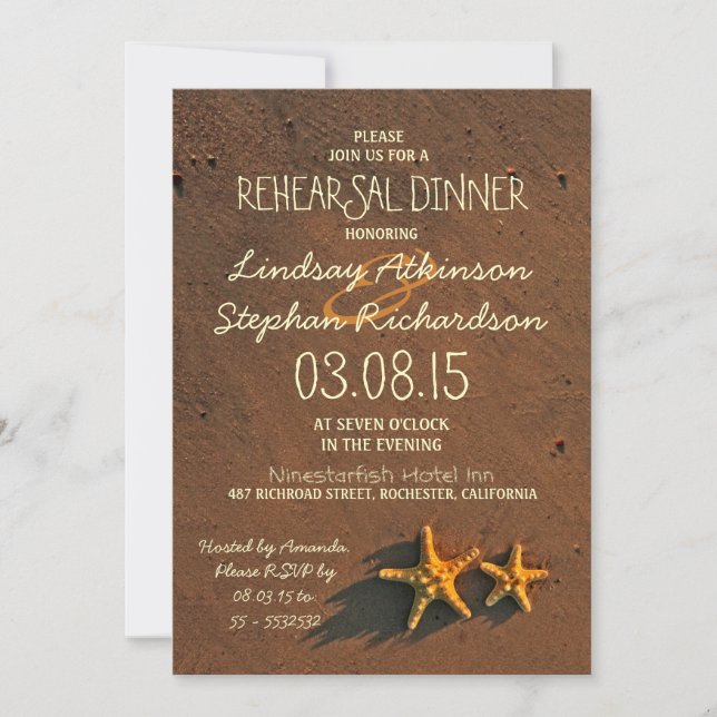 plage étoile de mer répétition dîner invitations (Devant)