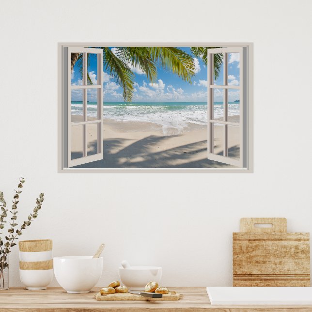 Plage Fake Window Accueil Bureau Poster Décor (Cuisine)