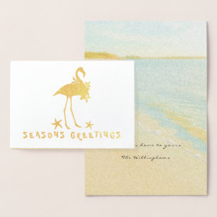 Plage Flamant rose Gold Foil Cartes de Noël