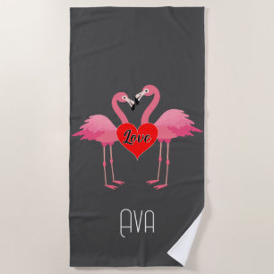 Plage Flamant rose rose Amour Design - Serviette de plag