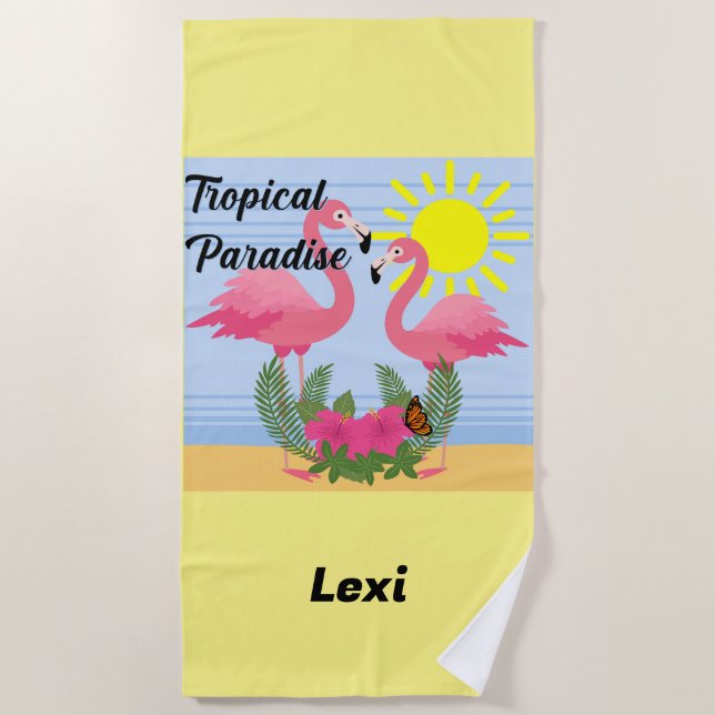 Plage Flamant rose rose Tropical Paradise - Serviette de (Devant)