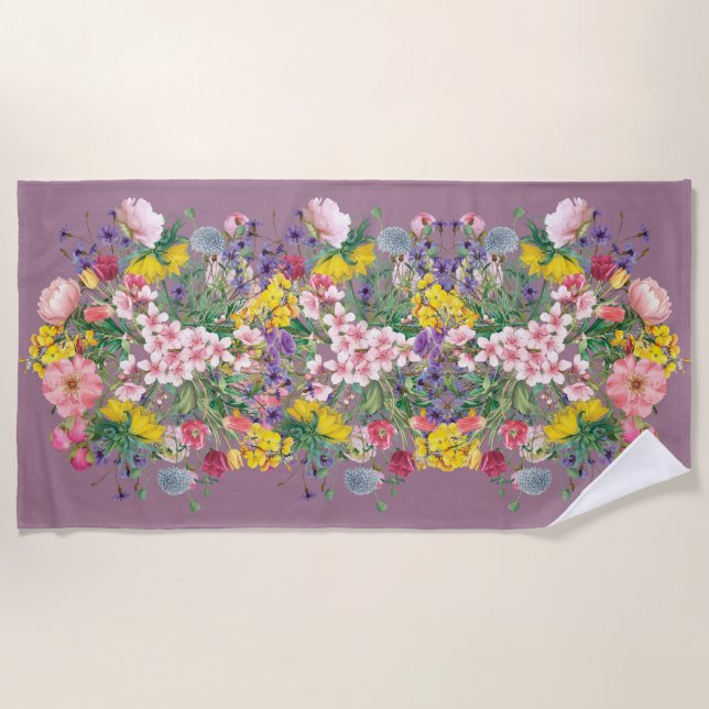 Plage Fleur sauvage Floral Imprimer Doux Serviette de pl (Devant)
