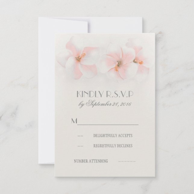 Plage fleurie d'hibiscus rose mariage cartes RSVP (Devant)