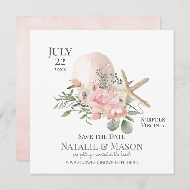 Plage Floral Sable Dollar Starfish Enregistrer la  (Devant / Derrière)