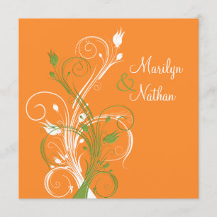 Plage Florale Blanche Orange. Faire-part de mariag