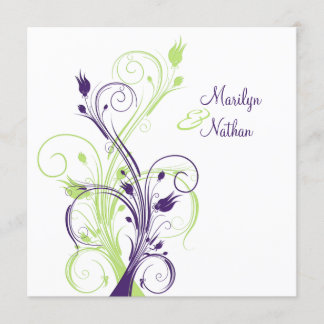 Plage Florale Blanche Violet. Faire-part de mariag