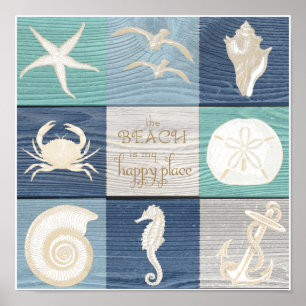 Plage Happy Place Bleu Aqua Ancien Poster de la me