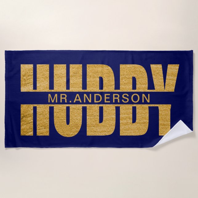 Plage Hubby Blue Et Gold Nouvelle mariée Serviette de pl (Devant)