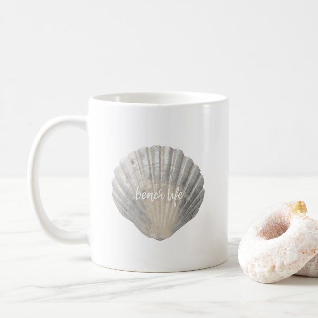 Plage Life Shell Typographie Café Mug (Avec donut)