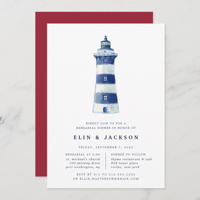 Plage Lighthouse | Dîner de répétition Invitation (Devant / Derrière)