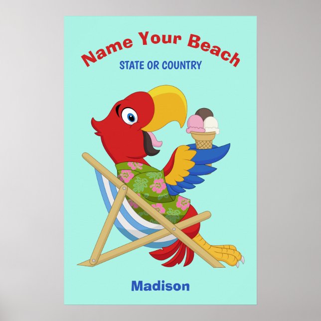 Plage Macaw nom personnalisé, texte et affiches co (Devant)