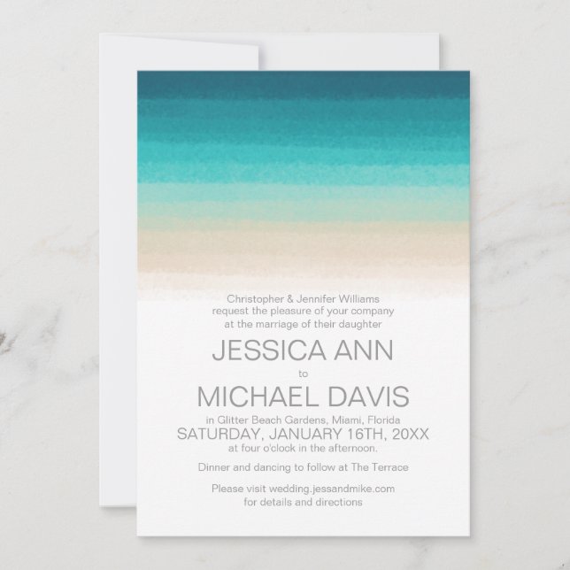 Plage Mariage Aquarelle Ombre Invitation moderne (Devant)