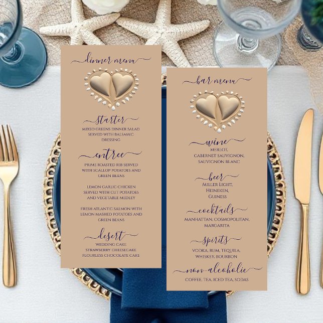 Plage Mariage Coeurs de sable Dîner & Bar Menu (Beach Wedding Sand Hearts Dinner & Bar Menu )