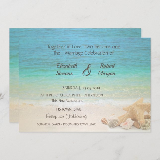 Plage Mariage Coquillages Invitation (Devant / Derrière)