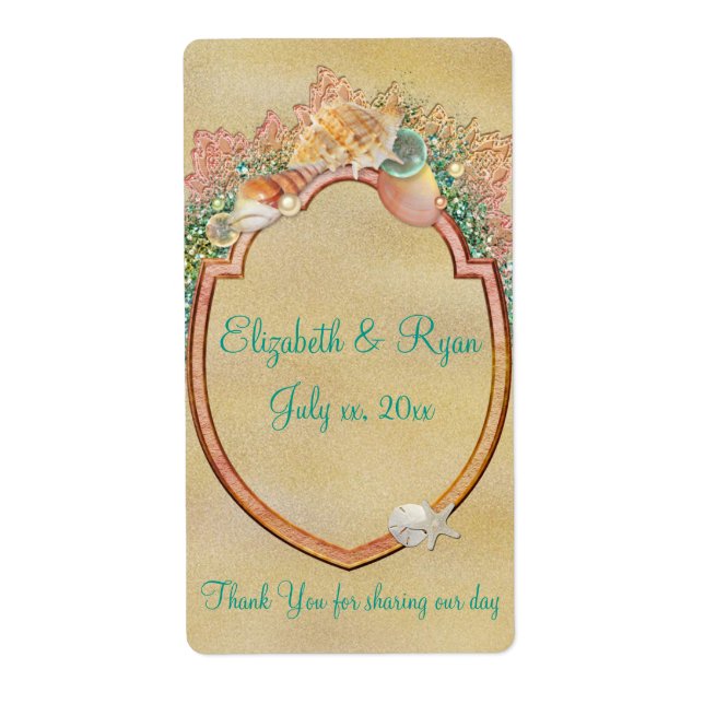 Plage Mariage Coquillages Vin / Étiquettes de l'ea (Devant)