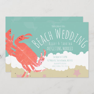 Plage Mariage Crabe Sable Océan Vagues Invitation