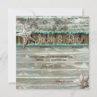 Plage Mariage Invitation Coquillage bleu Vintage B