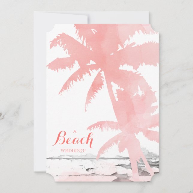 Plage Mariage Invitation Coral Palm Trees Bois (Devant)
