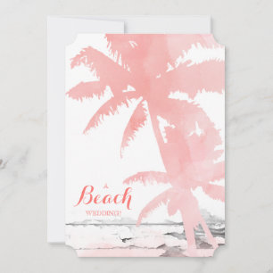 Plage Mariage Invitation Coral Palm Trees Bois