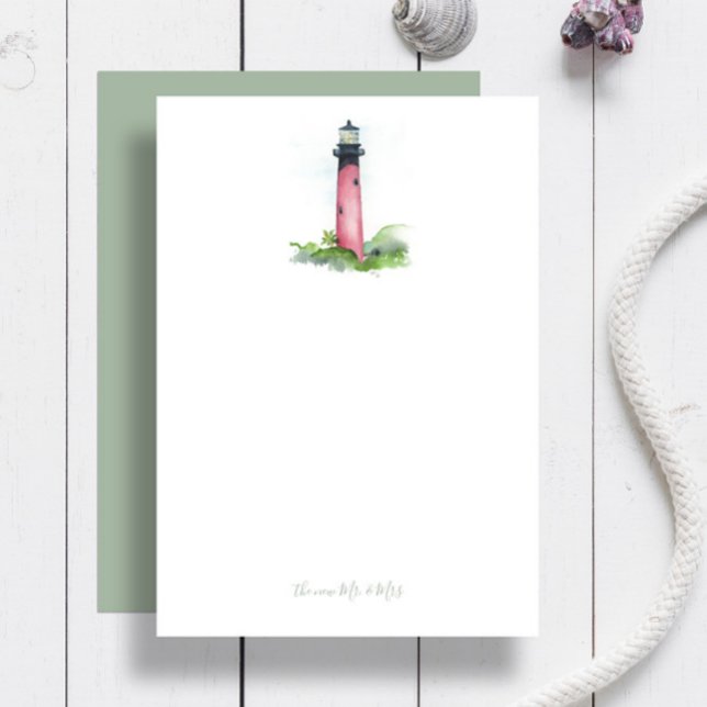 Plage Mariage Merci Cartes Phare (Jupiter lighthouse personalized notecards feature watercolor art by Victoria Grigaliunas)