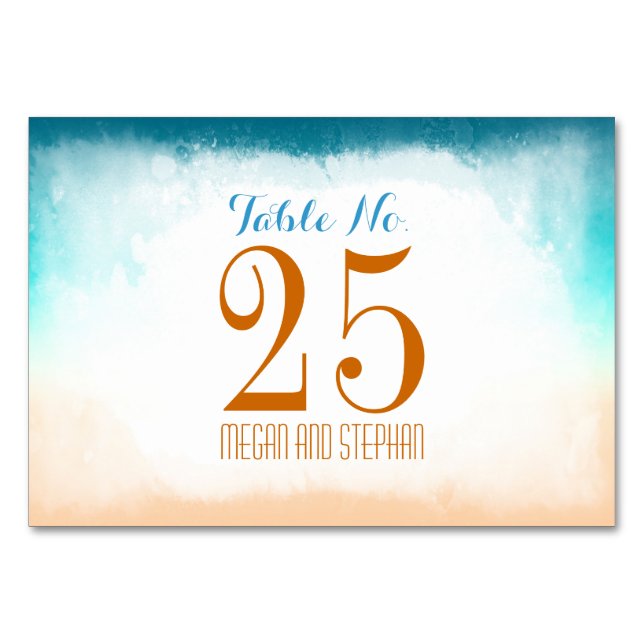 Plage Mariage Ombre Numéro de table Cartes de plac (Devant)