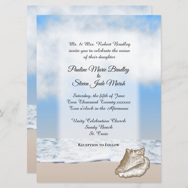 Plage Mariage Thème Invitation (Devant / Derrière)