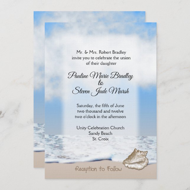 Plage Mariage Thème Invitation (Devant / Derrière)